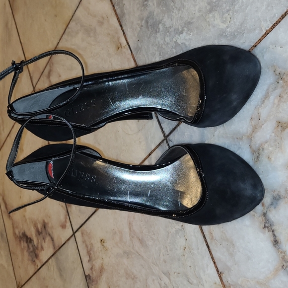 Guess Black Ankle Strap Suede Heels - Picture 2 of 5